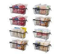 Ruiqas 8 Pack Freezer Baskets Stackable Chest Freezer Organiser Bins | Holds up to 33lbs, 37 x 18 x 15cm, Metal Wire Freezer Storage Baskets with Folding Handles for Deep Freezer