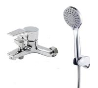 Ruiqas Bathroom Sink Taps with Shower Head and 1.5M Hose,Wall Mounted G3/4" Chrome Finished Exposed Bathtub Faucet Tub Filler Shower System for Bath Tap with 3 Mode