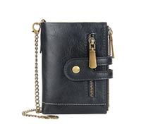 Ruiqas Mens Wallet with Anti-Lost Chain PU Leather Double Zipper Bifold Wallet Purse with Coin Pocket