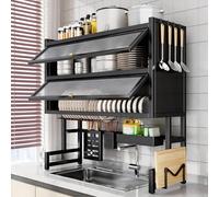 Ruiqas Over The Sink Dish Drying Rack, 4-Tier Dish Drainer Kitchen Dish Rack with Utensil Storage Holder for Kitchen Counter Dishes, Bowls, Black
