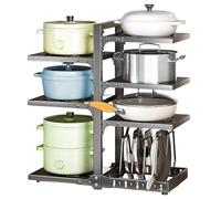 Ruiqas Pots and Pans Organizer for Cabinet, 6+1 Tier Heavy Duty Adjustable Pan Rack,Black Carbon Steel Pot Pan Rack under Sink Organizers
