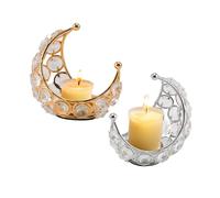 Ruiqas Set of 2 Moon Shape Candle Holders Metal Crystal Vintage Decorative Candle Tealight Holder for Home Table Centerpiece,Gold + Silver
