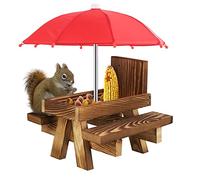 Ruiqas Wooden Squirrel Feeder Nut Box Compartment Funny Squirrel Feeding House with An Umbrella for Garden Yard Tree