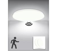 RUIQIO LED Ceiling Light Motion Sensor: 24W Bathroom Lights Ceiling, 6000K Radar Sensor Ceiling Light for Bathroom, Loft, Shed, Garage, Hallway Round 11.8 Inch (2 Pack)