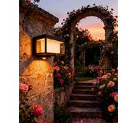 RUIQIO Solar Wall Lights with Motion Sensor: 3000K Solar Outdoor Door Wall Light with PIR, Dusk to Dawn Wall Lighting Waterproof for House Garage Porch Doorway Garden (1 Pack)