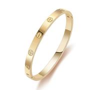 RUIQUAN 18K Gold Plated Love Friendship Bracelet Crystal Bangle Cuff Best Gifts for Mother's Day Valentine's Day Wedding Couples and Birthdays