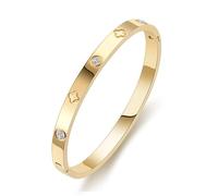 RUIQUAN 18K Gold Plated Love Friendship Bracelet Crystal Bangle Cuff Best Gifts for Mother's Day Valentine's Day Wedding Couples and Birthdays