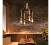 RuiRfh 6 Lights Industrial Vintage Pendant Light Hemp Rope Chandelier Black Metal Wagon Wheel Rustic Art Deco Style Hanging Ceiling Lighting Fixture Adjustable Height for Dining Room Living Room Home