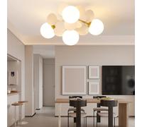 RuiRfh 8 Light G9 Glass Globe Sputnik Chandelier Matte Gold Mid Century Modern Ceiling Light Fixture Adjustable Vintage Hanging Pendant Lighting for Dining Room Kitchen Bedroom Farmhouse (Color : Whi