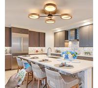 RuiRfh Ceiling lamp LED retro wooden ring metal Ceiling Light mid century living room large lighting dimmable with remote control suitable for bedroom office kitchen children's room hallway balcony (