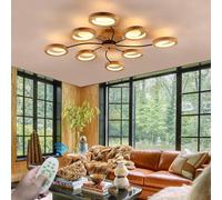 RuiRfh Ceiling lamp LED retro wooden ring metal Ceiling Light mid century living room large lighting dimmable with remote control suitable for bedroom office kitchen children's room hallway balcony (