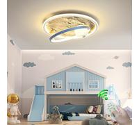 RuiRfh Ceiling lamp modern LED creative dimmable children's room glass moon lampshade astronaut design Ceiling Light with remote control boy and girl room lamp dining room living room metal lighting (