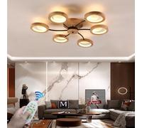 RuiRfh Ceiling lamp Nordic LED wooden Ceiling Light simple modern large living room chandelier restaurant creative lighting Fixture dimmable bedroom with remote control restaurant decoration round met