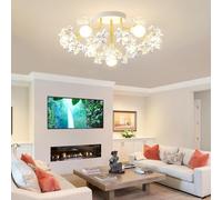 RuiRfh Ceiling light modern golden dining room 5 light crystal chandelier 60cm metal semi-recessed ceiling Lamp suitable for kitchen bedroom entrance living room corridor bar creative decoration