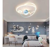 RuiRfh Chandelier Dimmable Bedroom Lamp Cartoon Creative Ceiling Lamp Blue Glass Moon Lamp Shade Resin Astronaut Ceiling Light LED Indoor Lighting Living Room Restaurant Children's Room Lamp (Color :