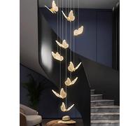 RuiRfh Chandelier LED butterfly shape decorative staircase Pendant Light height adjustable villa indoor large golden ceiling lamp dimmable suitable for living room restaurant hotel bar Hanging Lamp(Di