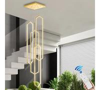 RuiRfh Chandelier LED Stair Light Modern Villa Large Hanging Lighting Aluminum Frame Ceiling Light with Remote Control High Ceiling Pendant Light Suitable for Living Room Hotel Room Restaurant(Gold,4