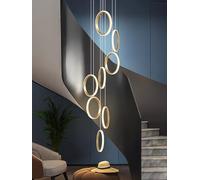 RuiRfh Chandelier modern LED villa staircase large Pendant Light golden dimmable high ceiling Hanging Lamp with remote control suitable for foyer hotel living room aluminum 15 ring lighting (Color :