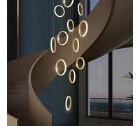 RuiRfh Chandelier modern LED villa staircase large Pendant Light golden dimmable high ceiling Hanging Lamp with remote control suitable for foyer hotel living room aluminum 15 ring lighting (Color :