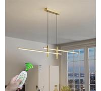 RuiRfh Chandelier modern restaurant LED linear remote control dimming chandelier with spotlight lighting Fixtures suitable for kitchen island living room study black metal ceiling light (Color : Gold