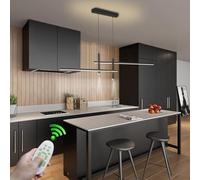 RuiRfh Chandelier modern restaurant LED linear remote control dimming chandelier with spotlight lighting Fixtures suitable for kitchen island living room study black metal ceiling light (Color : Blac