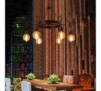 RuiRfh Chandelier Retro Dining Room E27 Large Wagon Wheel Pendant Light 8 Lights Farmhouse Iron Hanging Lamp Antique Round Metal Lights Rustic Ceiling Lamps Bedroom Living Room Foyer Corridor Black Fi
