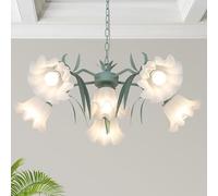 RuiRfh Flower Chandeliers for Dining Room 6-Light Green Floral Dining Room Light Fixture with Acrylic Shades Large Modern Sputnik Ceiling Light Fixture for Living Room Bedroom Girls Room pendant Lamp(