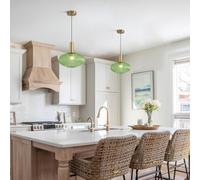 RuiRfh Green Glass Pendant Lights Small Modern Chandelier Pendant Lighting Mid Century Ribbed Glass lampshade Hanging Lights Adjustable Lamp Kitchen Island Light for Dining Room Bedroom Hallway