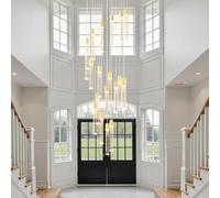 RuiRfh Large Crystal Chandelier Spiral Staircase Pendant Light LED Bubble K9 Crystal Long Light bar Modern high Ceiling Lighting dimmable Round Hanging Lamp Entrance Staircase Foyer Villa