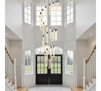 RuiRfh Large Crystal Chandelier Spiral Staircase Pendant Light LED Bubble K9 Crystal Long Light bar Modern high Ceiling Lighting dimmable Round Hanging Lamp Entrance Staircase Foyer Villa