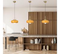 RuiRfh Milk Glass Pendant Lights Kitchen Island Dome Schoolhouse Pendant Light Fixture White and Gold Mid Century Modern Chandelier for Dining Room Bedroom Kitchen Adjustable Hanging Lamp