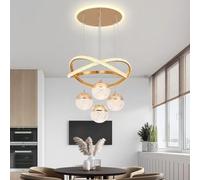 RuiRfh Modern Pendant Light Ring 4 Ball Hanging Lamp LED Chandelier 90W Dimmable Crystal Height Adjustable DIY Ceiling Decorative Lighting Fixtures Suitable for Dining Room Living Room Kitchen Island(