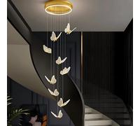 RuiRfh Modern stair chandelier LED dimmable aluminum butterfly shape Pendant Light gold interior decoration lighting fixture Nordic style suitable for living room villa hotel cloakroom chandeliers(War