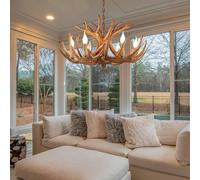RuiRfh Retro Indoor Chandelier Resin Antler Height Adjustable E14 Pendant Light Restaurant Decoration Country Cottage Living Room Bedroom Bar Cafe Antique Antler Hanging Ceiling Lamp(Color:Brown)