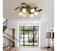 RuiRfh Retro metal ceiling lamp antique iron flower vine shape ceiling lamp Vintage creative rural pastoral style glass flower lampshade lighting suitable for kitchen island bar restaurant lamp(6lamp)