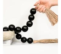 RUIRUICO Extra Large Wood Bead Garland With 1.6" Diameter Beads, Wooden Tassels, Decorative Home Decor, Farmhouse Decor (Black, 50 Inches)