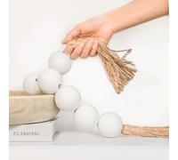 RUIRUICO Extra Large Wood Bead Garland with 2" Diameter Wooden Beads, Wooden Beads Garland with Tassels, Decorative Beads for Boho, Farmhouse Decor (White, 32 Inches)
