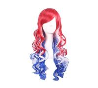 RUIRUICOS Cheap Harajuku ita Red White Blue Ombre Synthetic Hair Long Wavy Cosplay Costume Wig Colorful Christmas Party Wigs For Women