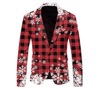 RUIRUILICO Men's Christmas Blazers Casual Snowflake Santa Printed Suits Lapel Button Slim Fit Suit Jackets with Pockets Classic Blazers for Men UK