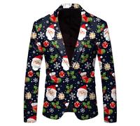 RUIRUILICO Men's Christmas Blazers Casual Snowflake Santa Printed Suits Lapel Button Slim Fit Suit Jackets with Pockets Classic Blazers for Men UK