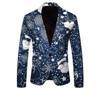RUIRUILICO Men's Christmas Blazers Casual Snowflake Santa Printed Suits Lapel Button Slim Fit Suit Jackets with Pockets Classic Blazers for Men UK