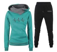 RUIRUILICO Tracksuit Sets for Women Two Piece Heart Heartbeat Print Hoodie Yoga Joggers Tracksuits Long Sleeves Pullover and Drawstring Trousers Lounge Wear Sets