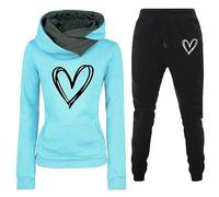 RUIRUILICO Tracksuit Sets for Women Two Piece Heart Heartbeat Print Hoodie Yoga Joggers Tracksuits Long Sleeves Pullover and Drawstring Trousers Lounge Wear Sets