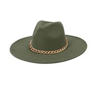 RUIRUILICO Wide Brim Hat for Cowgirl Cowboy Adults Western Cap Fedora Hat with Hatband Metal Headwear for Fancy Dress Party Army Green