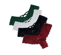 RUIRUILICO Women’s 4pc Sexy Lace Panties G-String Panties Low Rise Floral Lace Knicker Low Waist T Back G-strings Sexy Ultra Thin Hollow Out Bikini Panties Plus Size G String Plus Size Thongs
