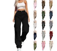 RUIRUILICO Womens Cargo Trousers Baggy Wide Leg Casual Work Trousers Elasticated Waist Drawstring Jogging Bottoms with Pockets Hiking Walking Joggers Pants