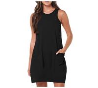 RUIRUILICO Women's Plain Sleeveless Long Vest Tops with Pockets Flowy Tunic Tube Top Tee Shirt Blouse Ladies Loose Casual Summer Beachwear Black