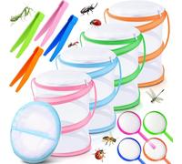 RUIRUIMING 4 sets of children's mini butterfly cages, with magnifying glass and tweezers butterfly catching kit insect net cage butterfly fence insect breeding box pop-up