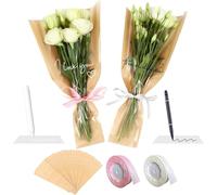 RUIRUIMING 50 sheets of floral wrapping paper, kraft paper bouquet wrapping paper with transparent window and two ribbon colours, for gift wrapping and floral arrangements.