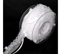 RUIRUIMING 5m/5.5yds Four-in-One Ribbon Set: Pearl Cord, Satin Ribbon, Lace and Organza Ribbon Suitable for Wedding Floral Arrangements and Christmas Tree Decorations